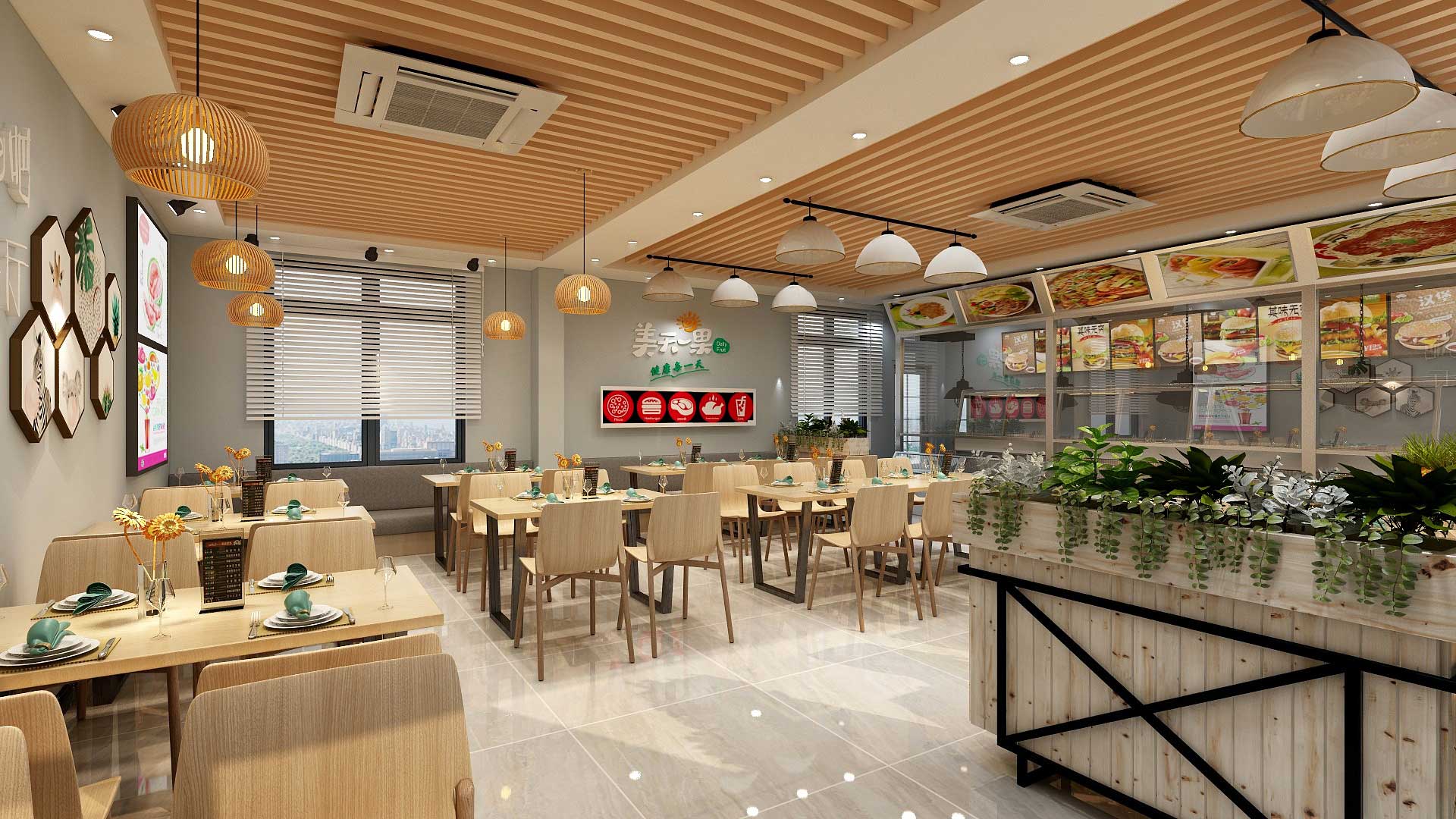 90平米快餐店裝修設(shè)計效果圖